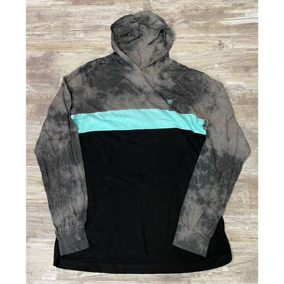 The Buckle Pano Color Block Hoodie Shirt Front Pouch Black Grey Mens Size Large - Picture 1 of 5